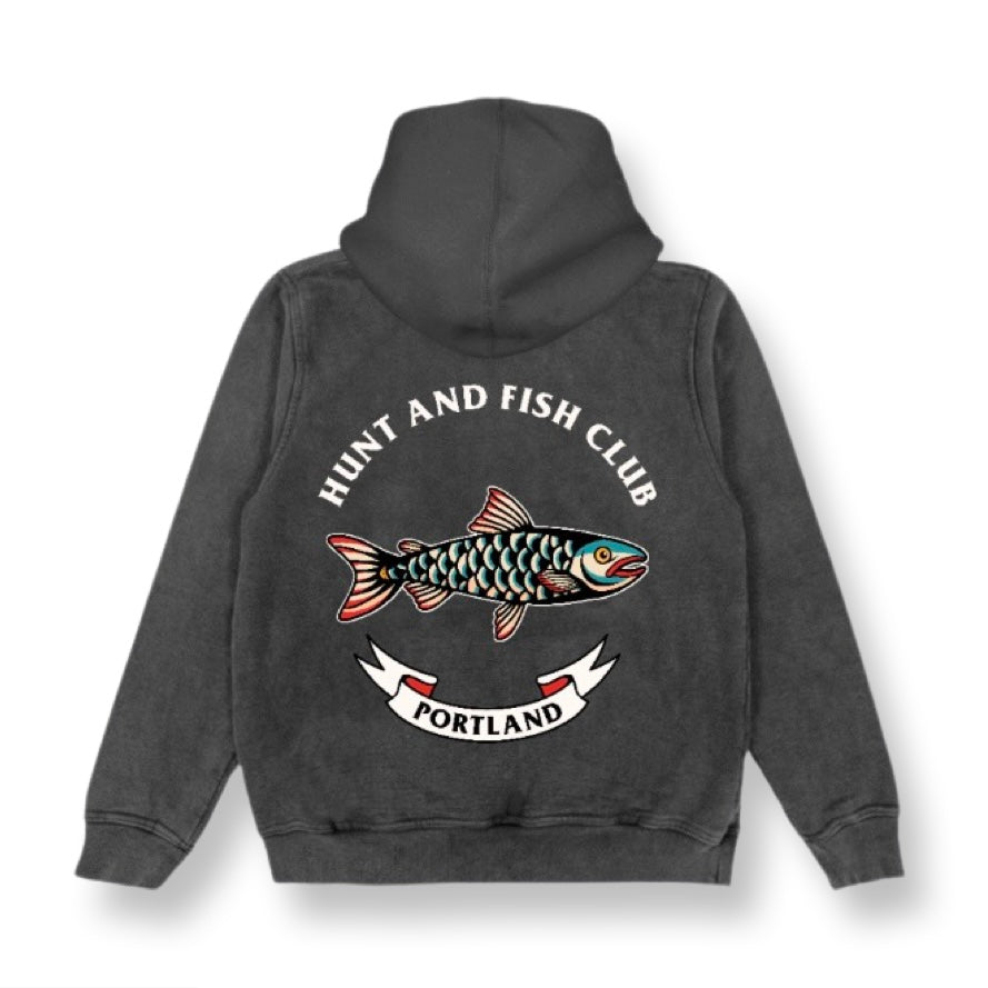 Haida, Salmon Men's Hoodie - heather gray - Available in all sizes | Native American Red Black Graphic Vector Salmon